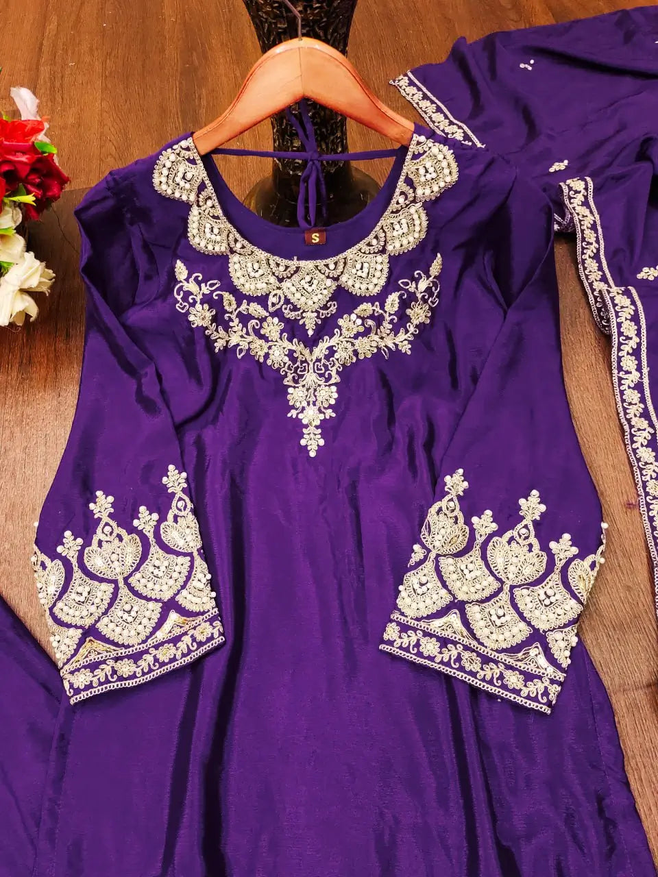 Embroidered Chinon Kurta Sharara Set