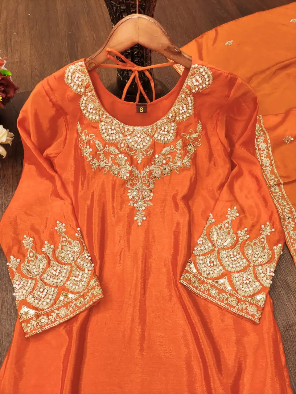 Embroidered Chinon Kurta Sharara Set