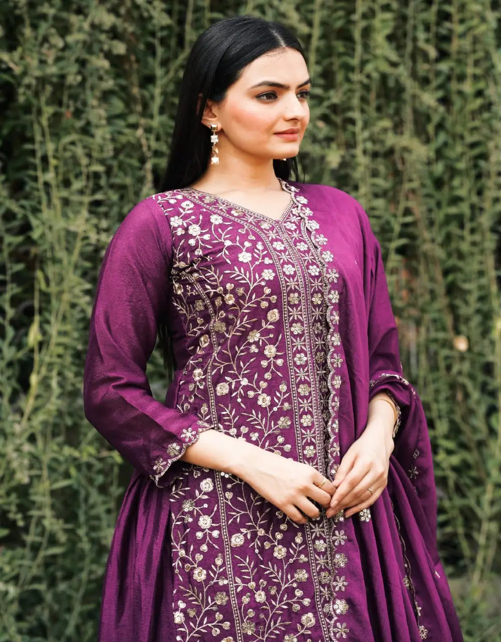 Embroidered Chinon Kurta Sharara Set