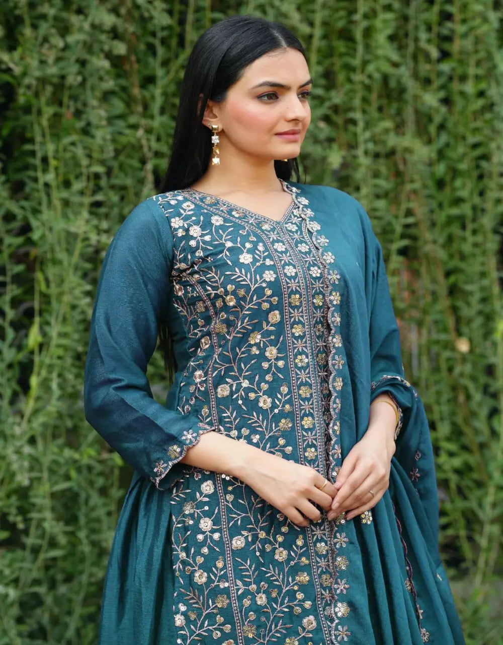 Embroidered Chinon Kurta Sharara Set