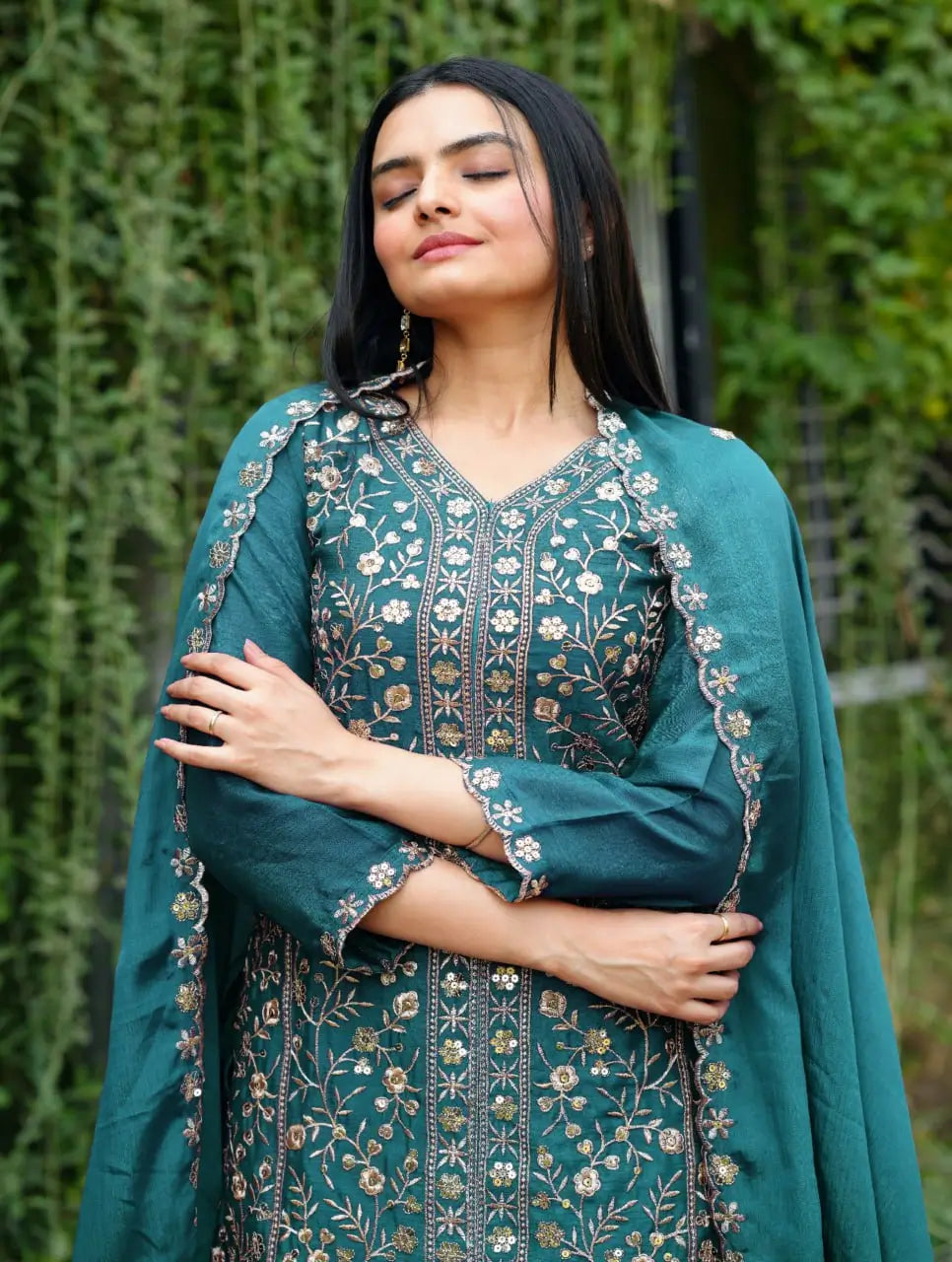 Embroidered Chinon Kurta Sharara Set