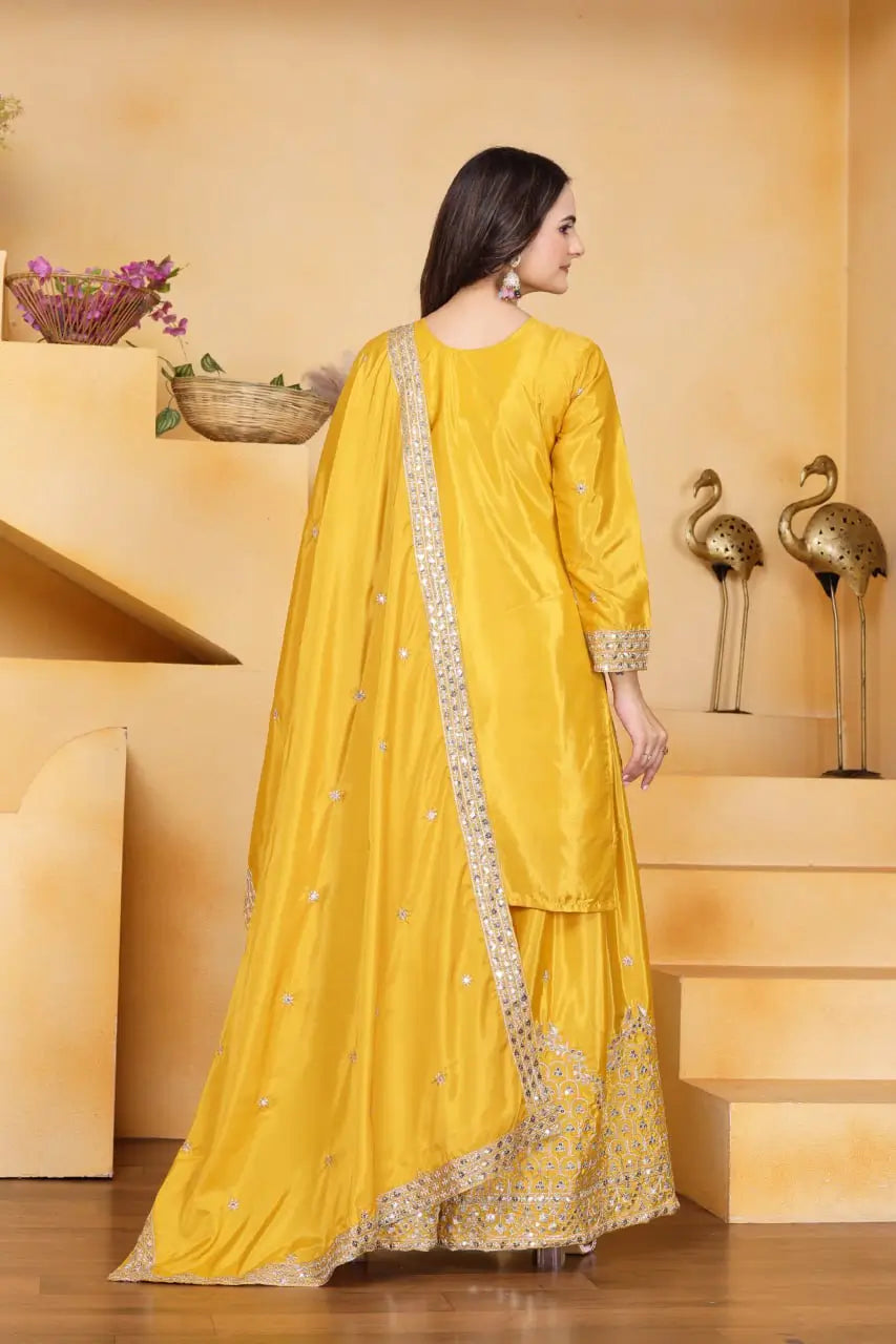 Embroidered Chinon Kurta Sharara Set