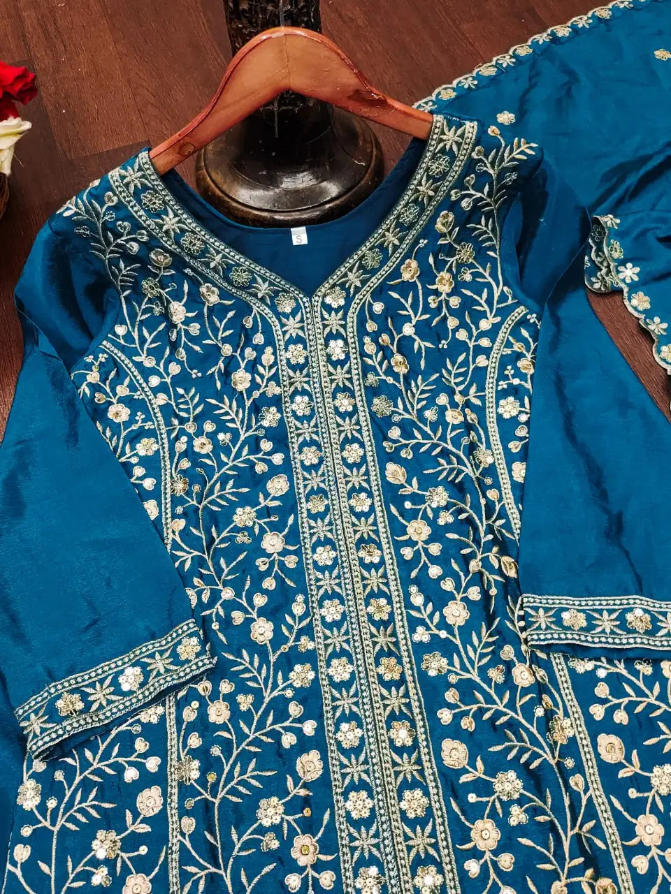 Embroidered Chinon Kurta Sharara Set