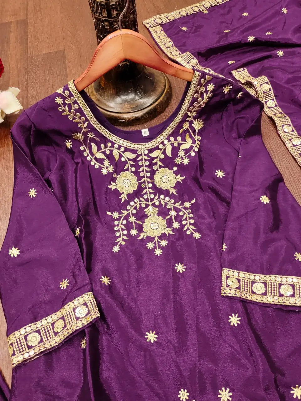 Embroidered Chinon Kurta Sharara Set