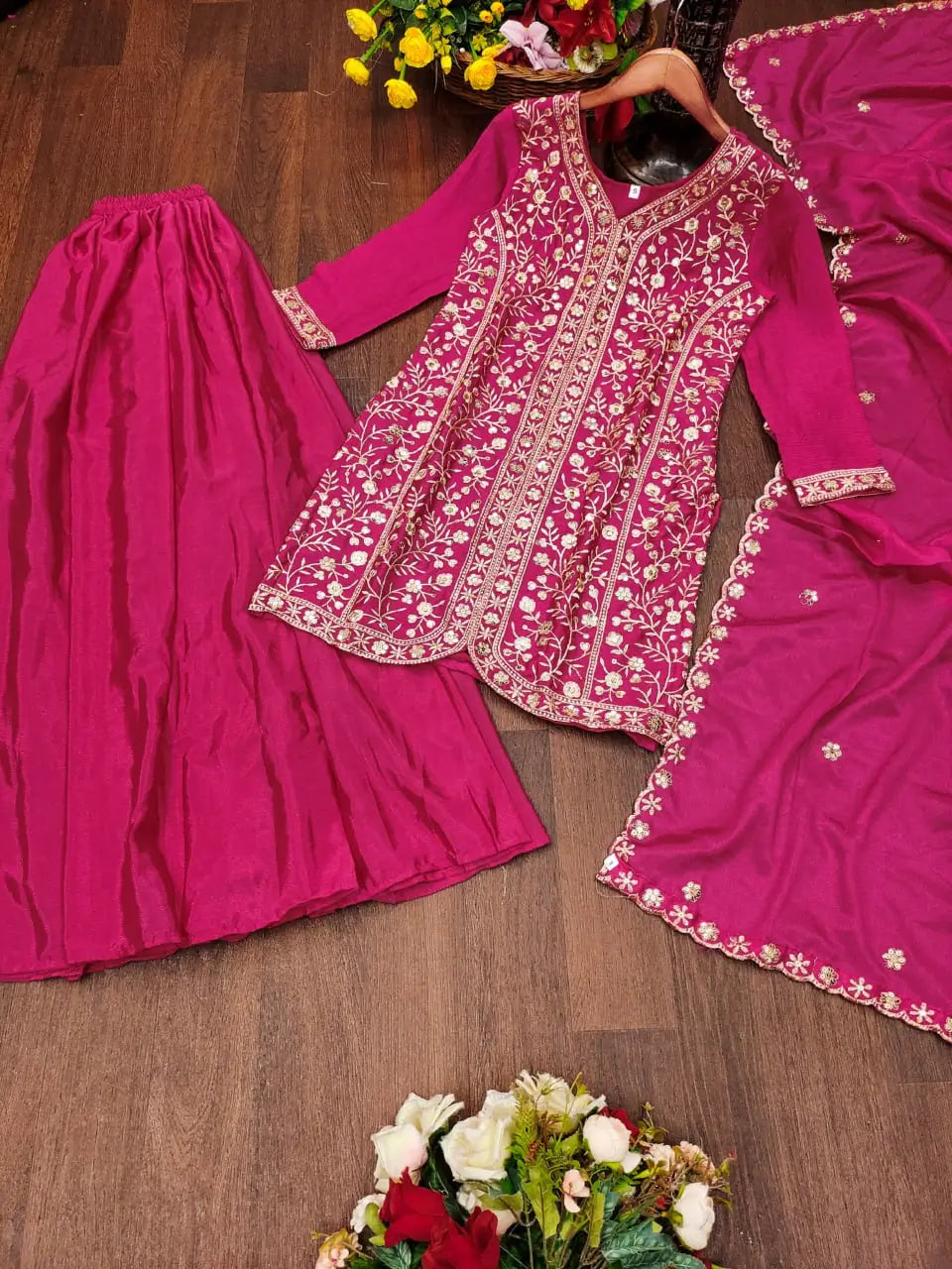 Embroidered Chinon Kurta Sharara Set