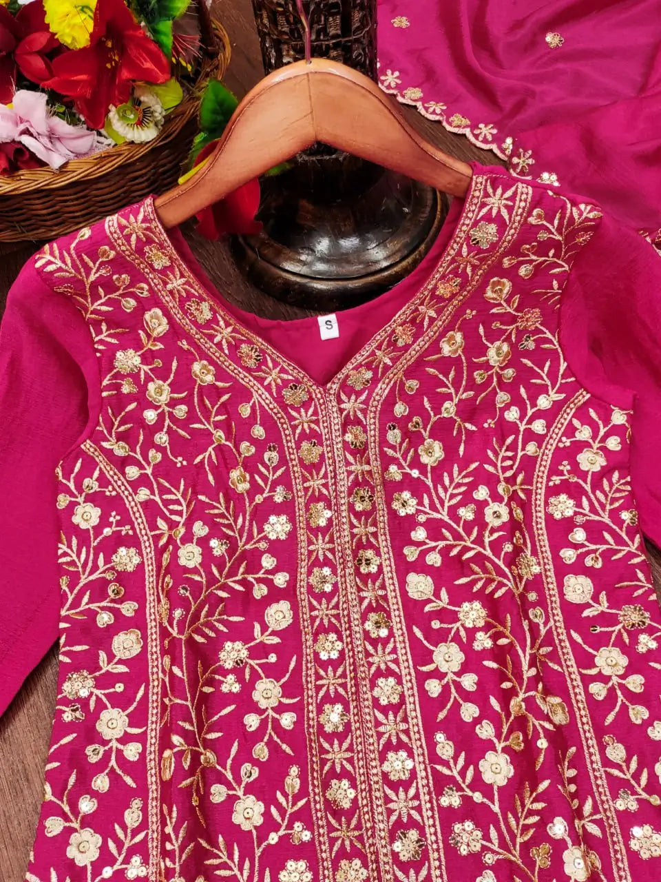 Embroidered Chinon Kurta Sharara Set