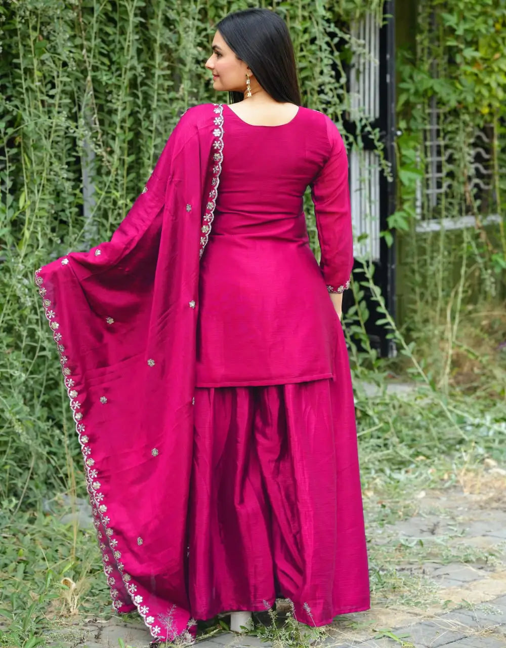 Embroidered Chinon Kurta Sharara Set