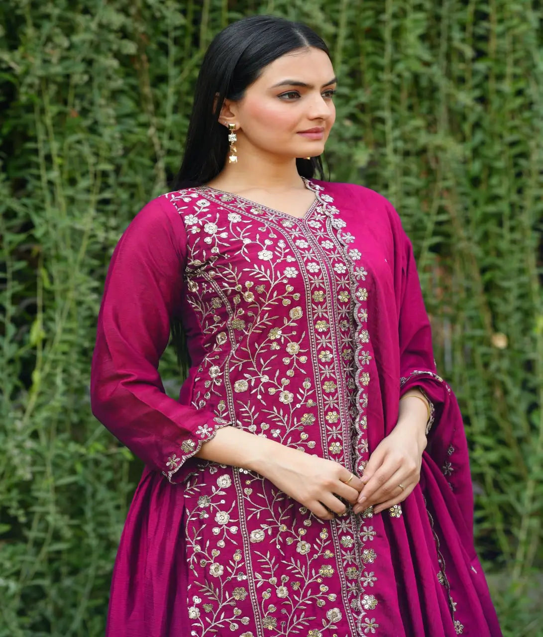 Embroidered Chinon Kurta Sharara Set