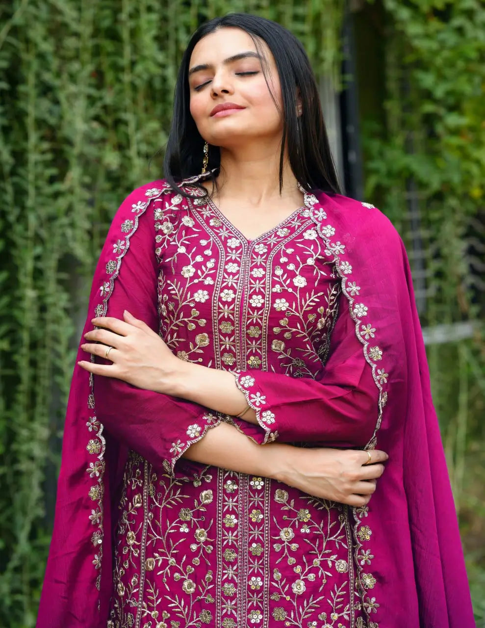 Embroidered Chinon Kurta Sharara Set