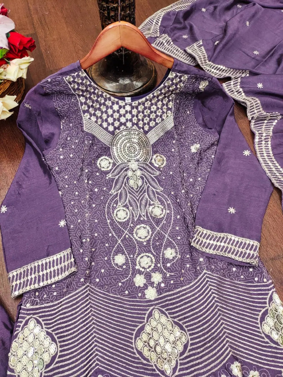 Embroidered Chinon Kurta Sharara Set