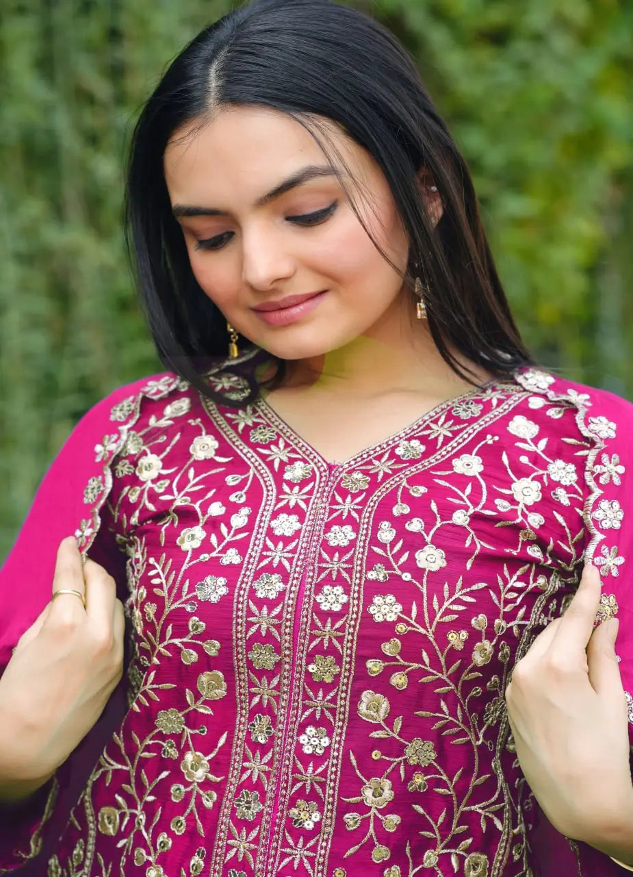 Embroidered Chinon Kurta Sharara Set