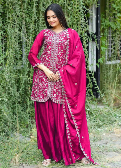 Embroidered Chinon Kurta Sharara Set