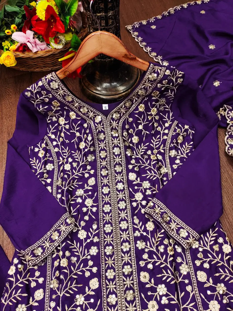 Embroidered Chinon Kurta Sharara Set