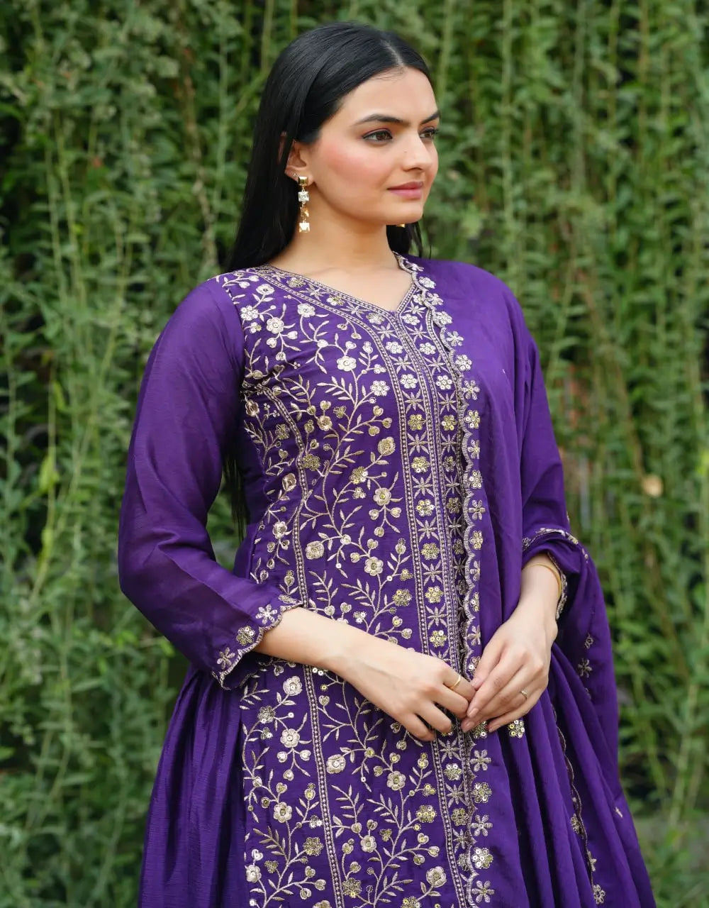 Embroidered Chinon Kurta Sharara Set