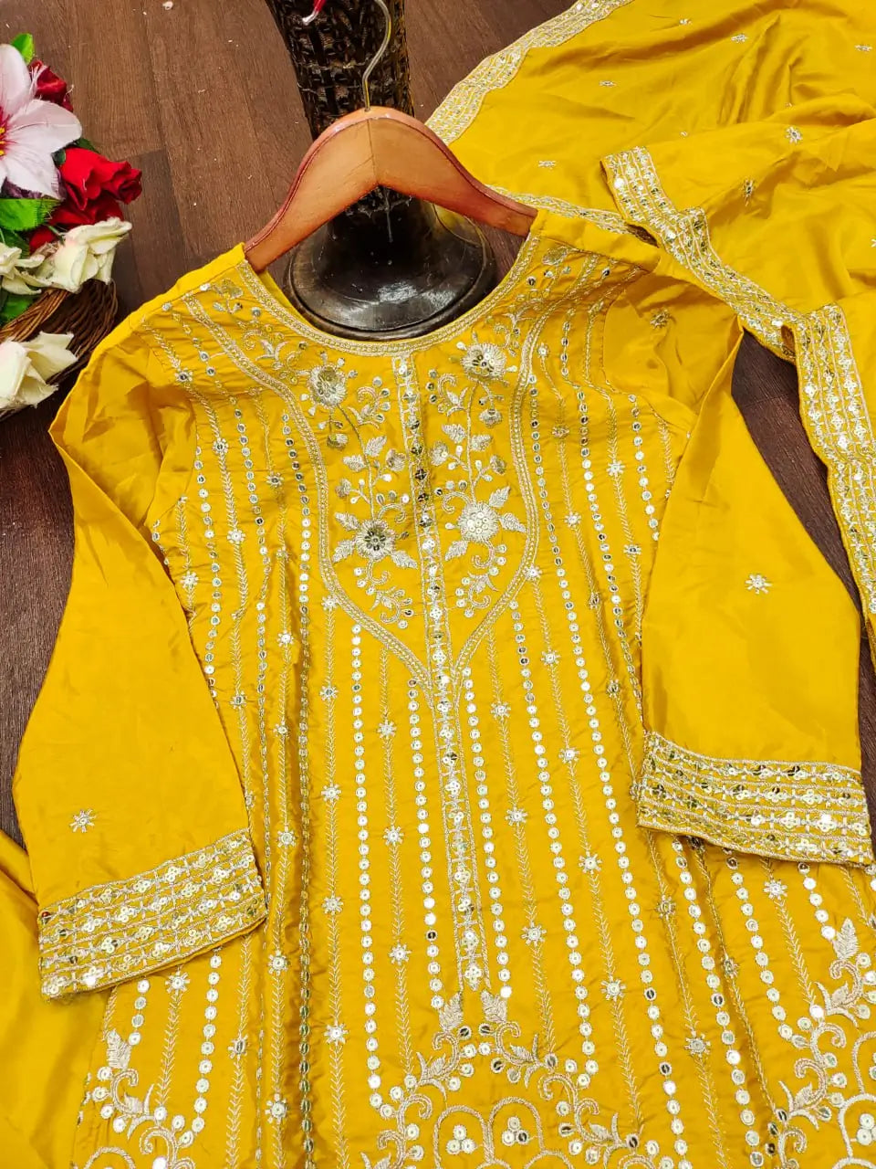 Embroidered Chinon Kurta Sharara Set