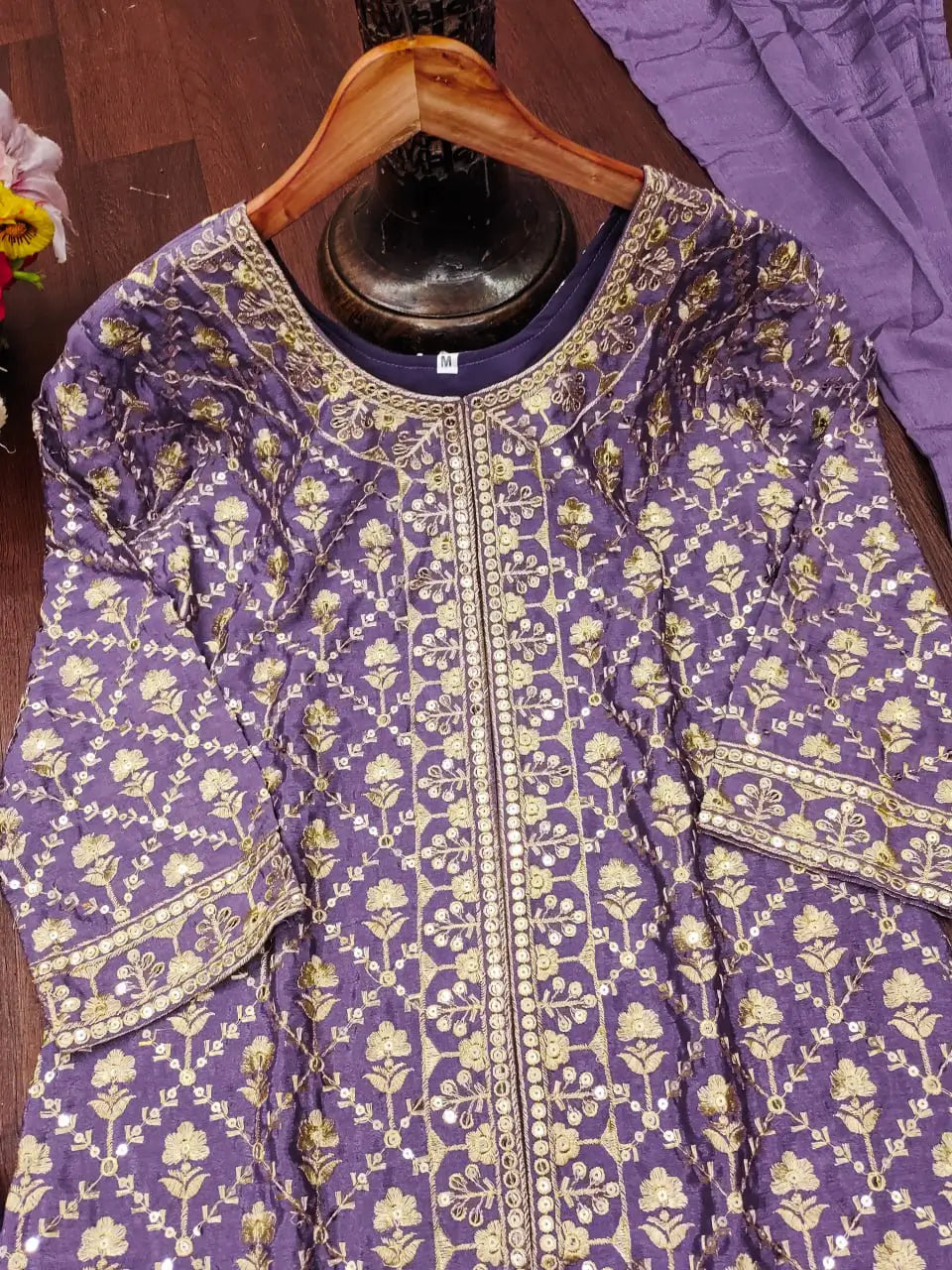 Embroidered Chinon Kurta Sharara Set