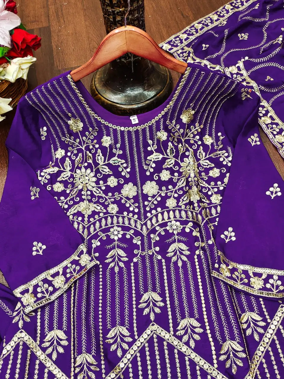 Embroidered Chinon Kurta Sharara Set