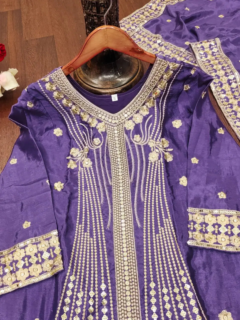 Embroidered Chinon Kurta Sharara Set