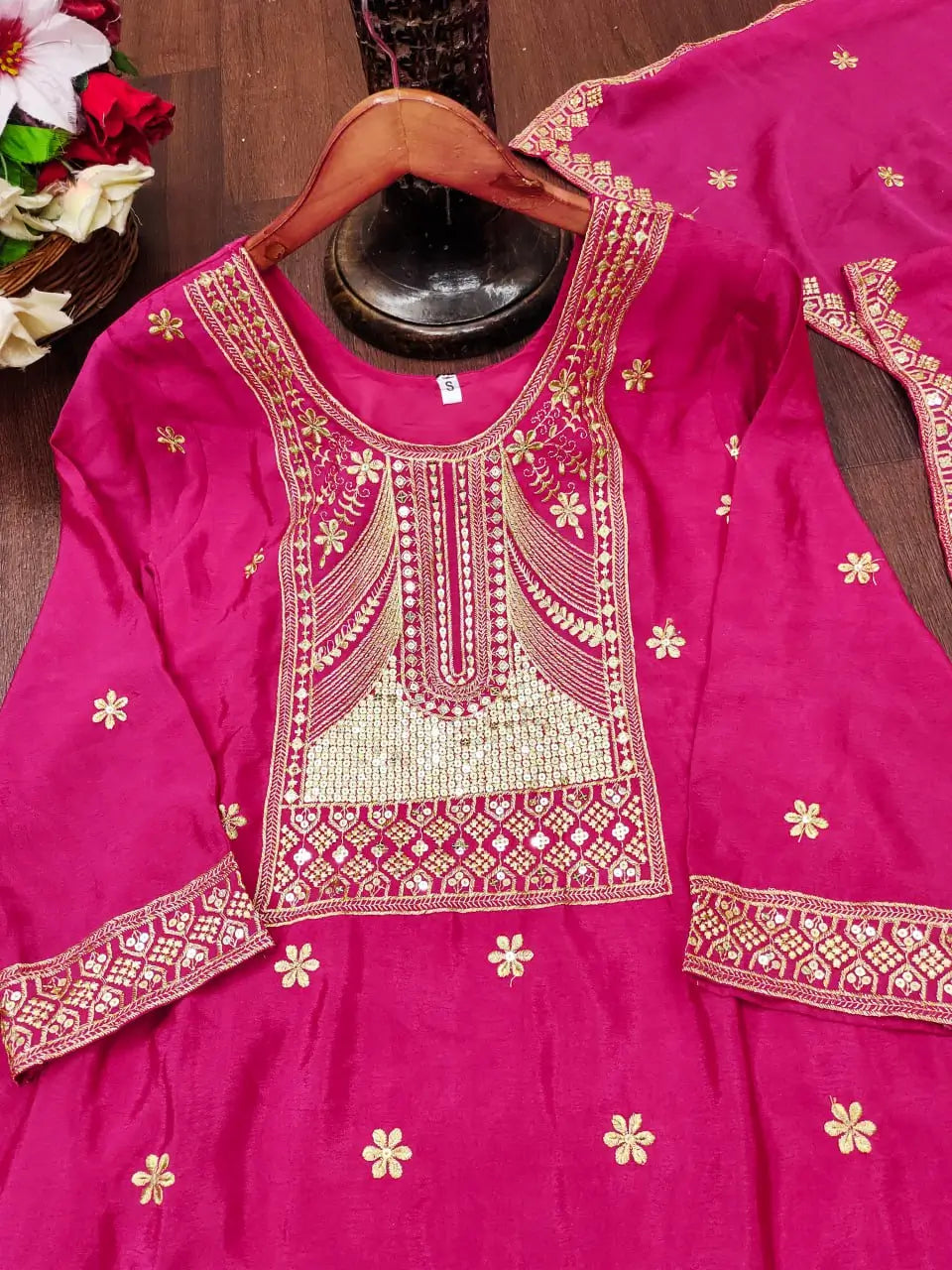 Embroidered Chinon Kurta Sharara Set