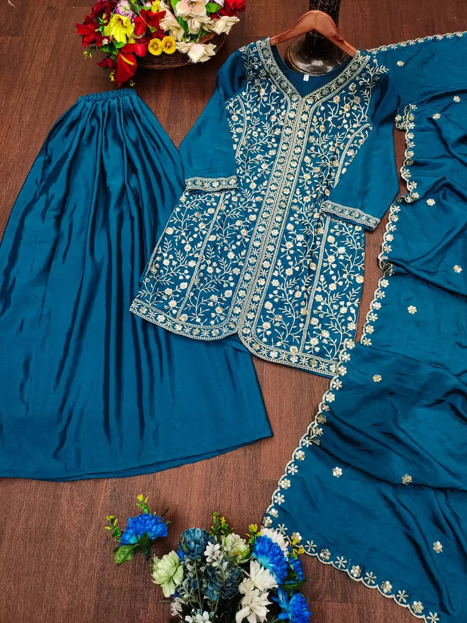 Embroidered Chinon Kurta Sharara Set