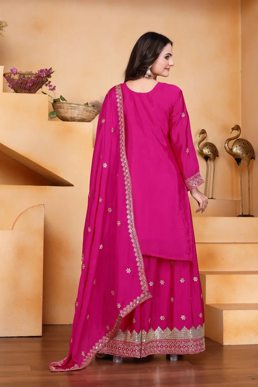 Embroidered Chinon Kurta Sharara Set