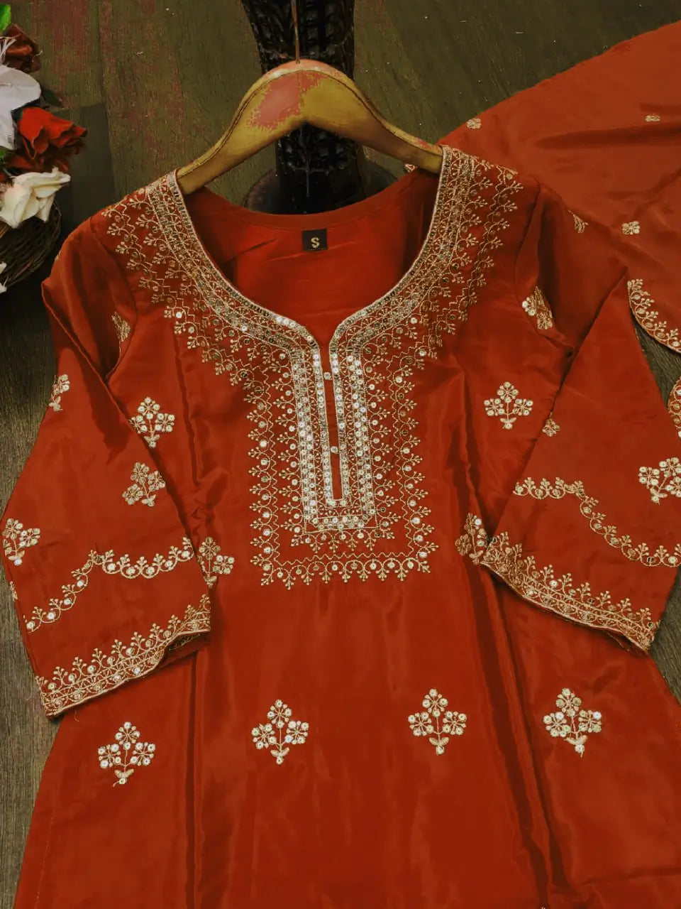 Embroidered Chinon Kurta Sharara Set