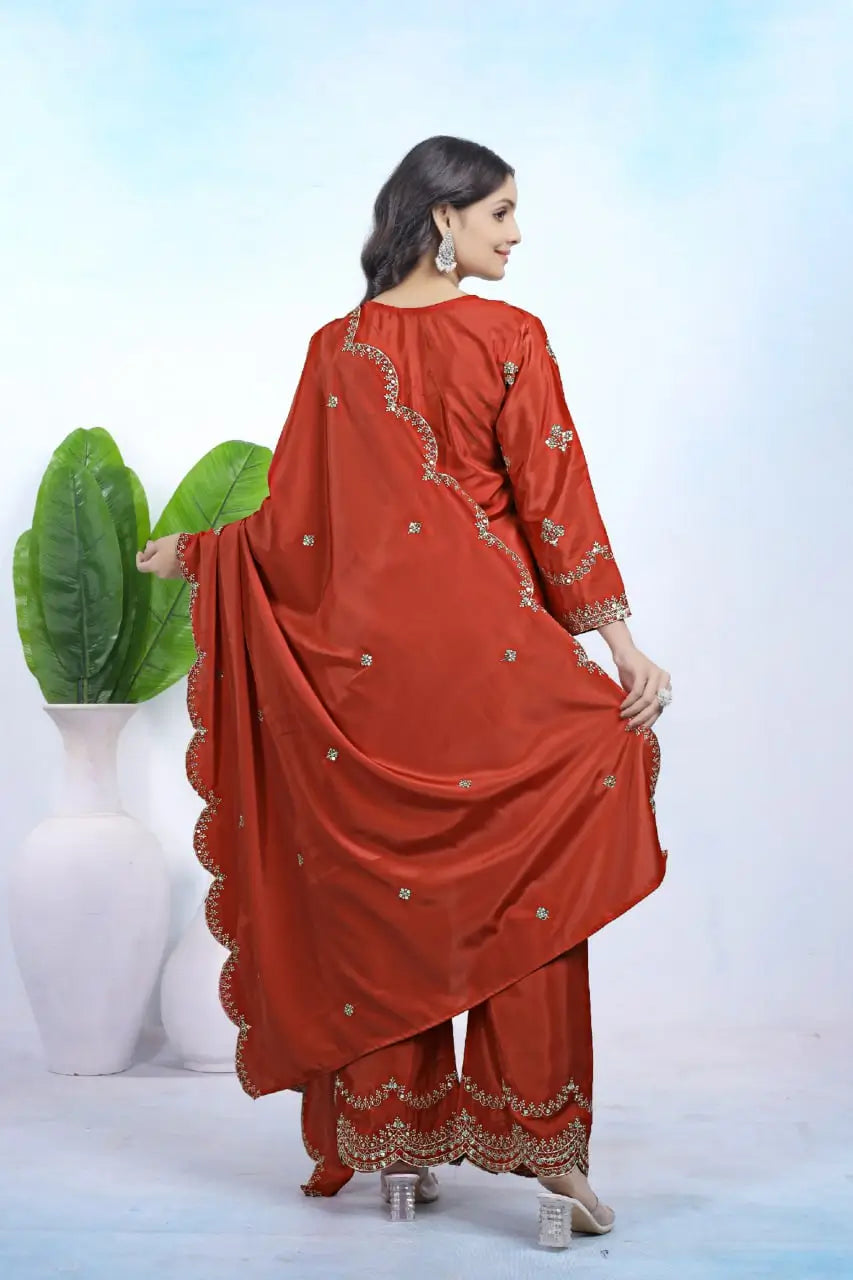 Embroidered Chinon Kurta Sharara Set
