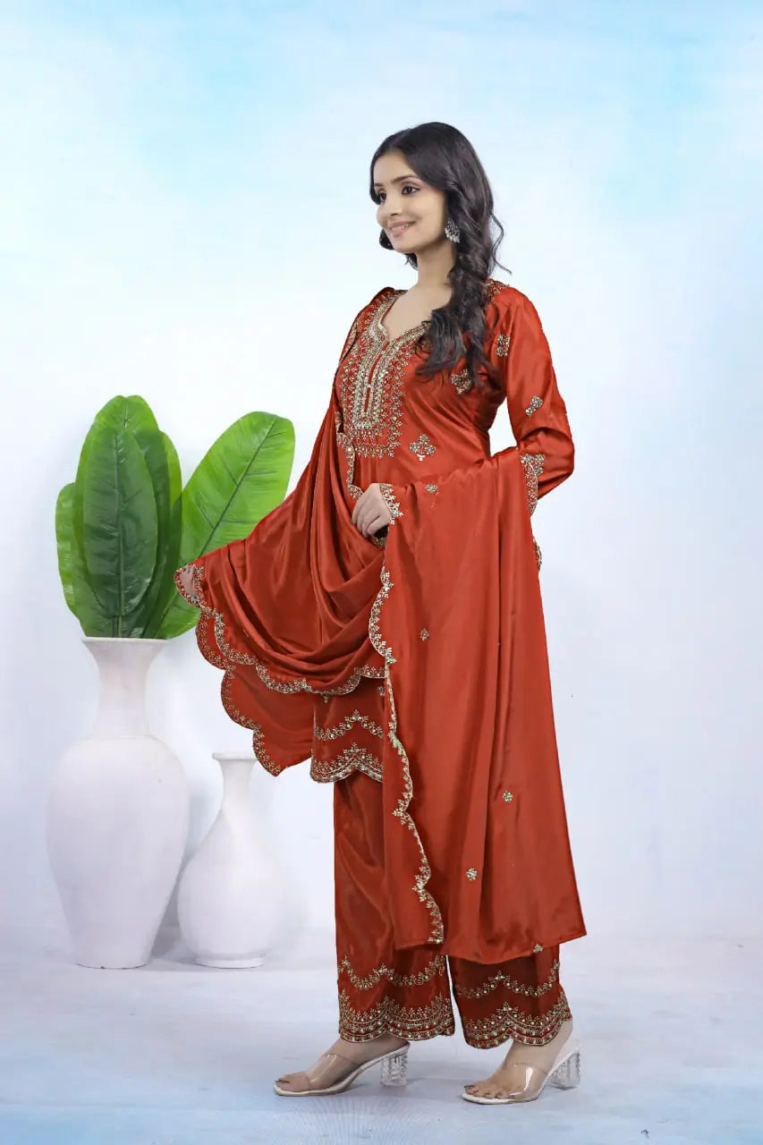 Embroidered Chinon Kurta Sharara Set