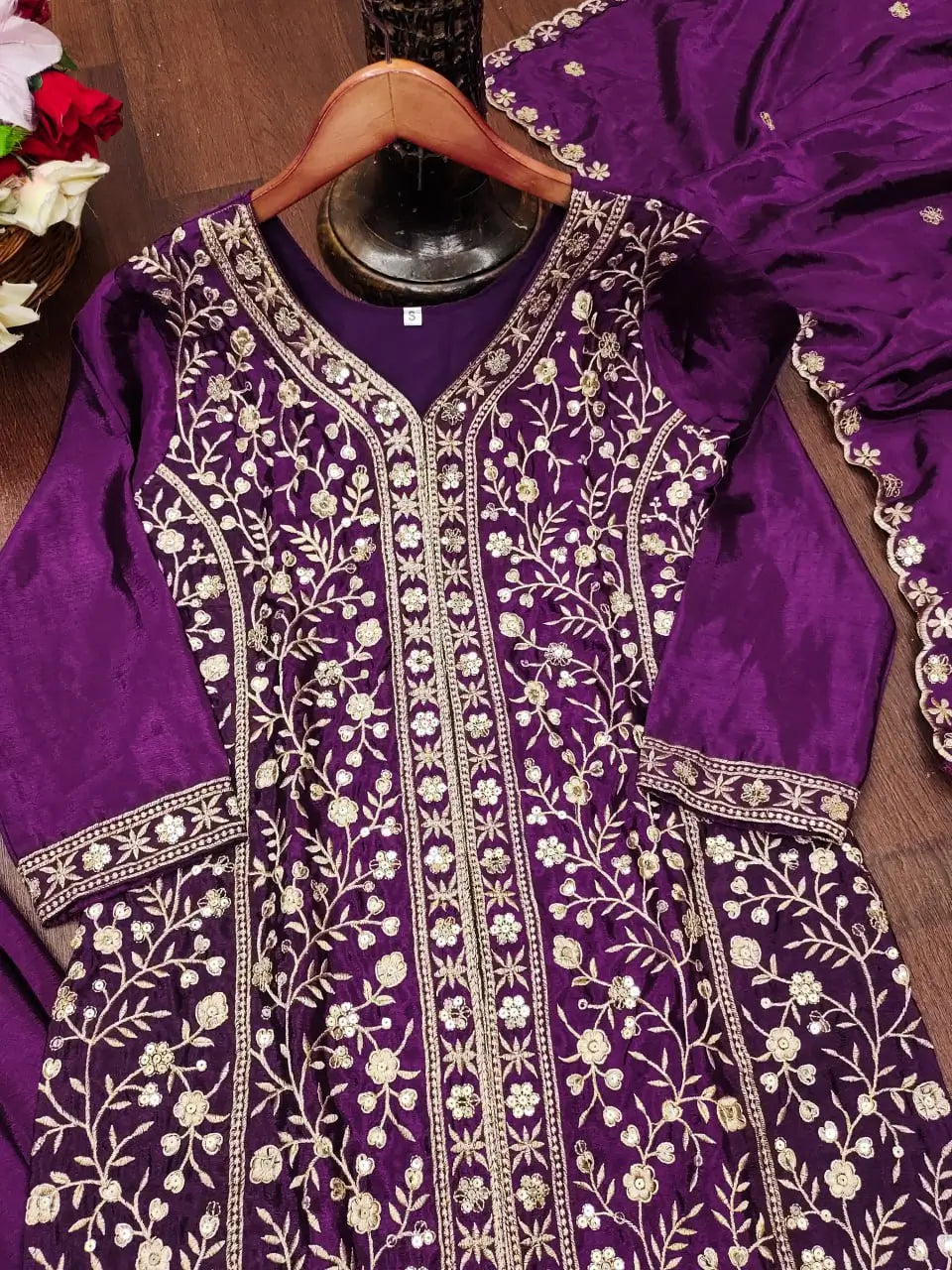 Embroidered Chinon Kurta Sharara Set