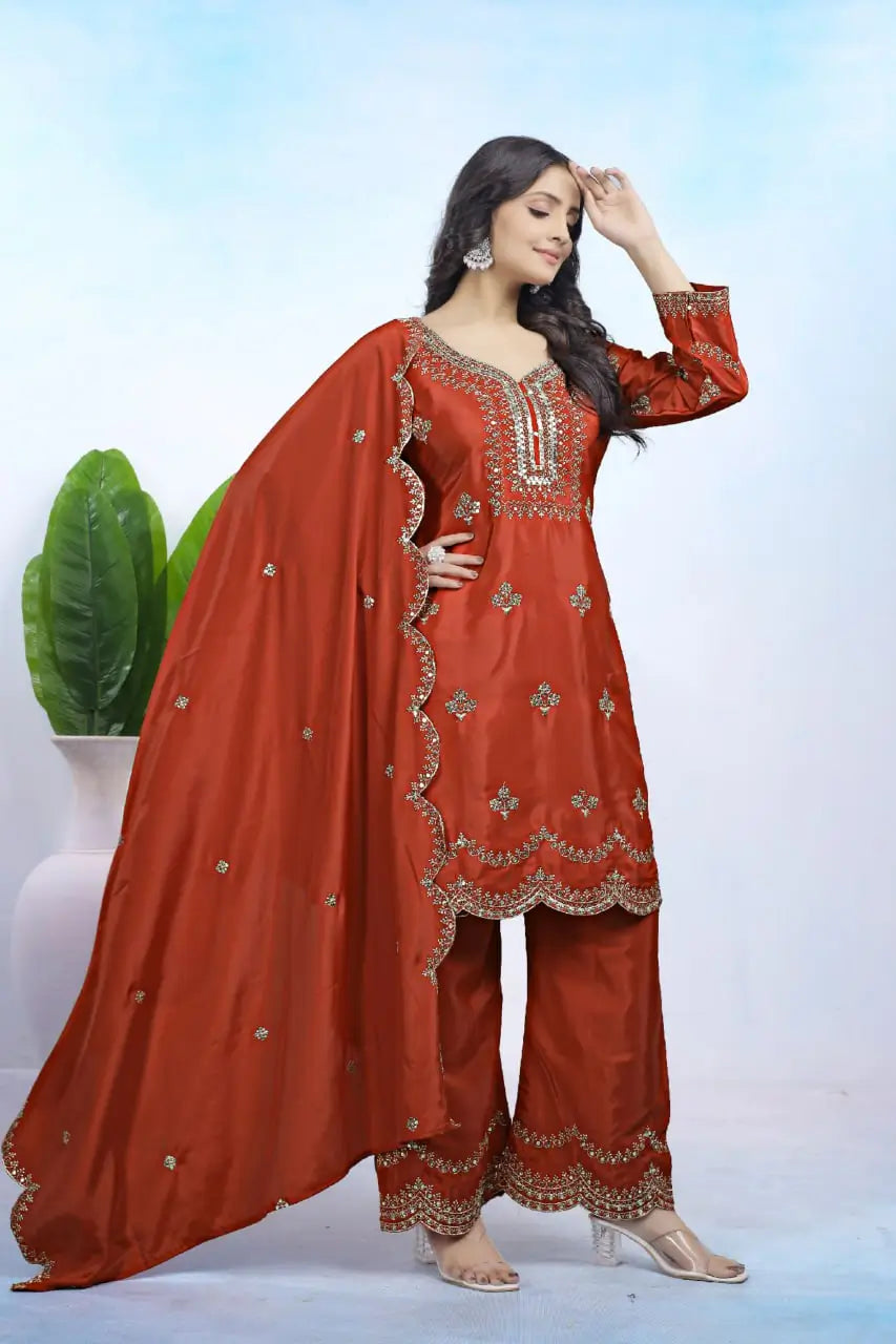 Embroidered Chinon Kurta Sharara Set