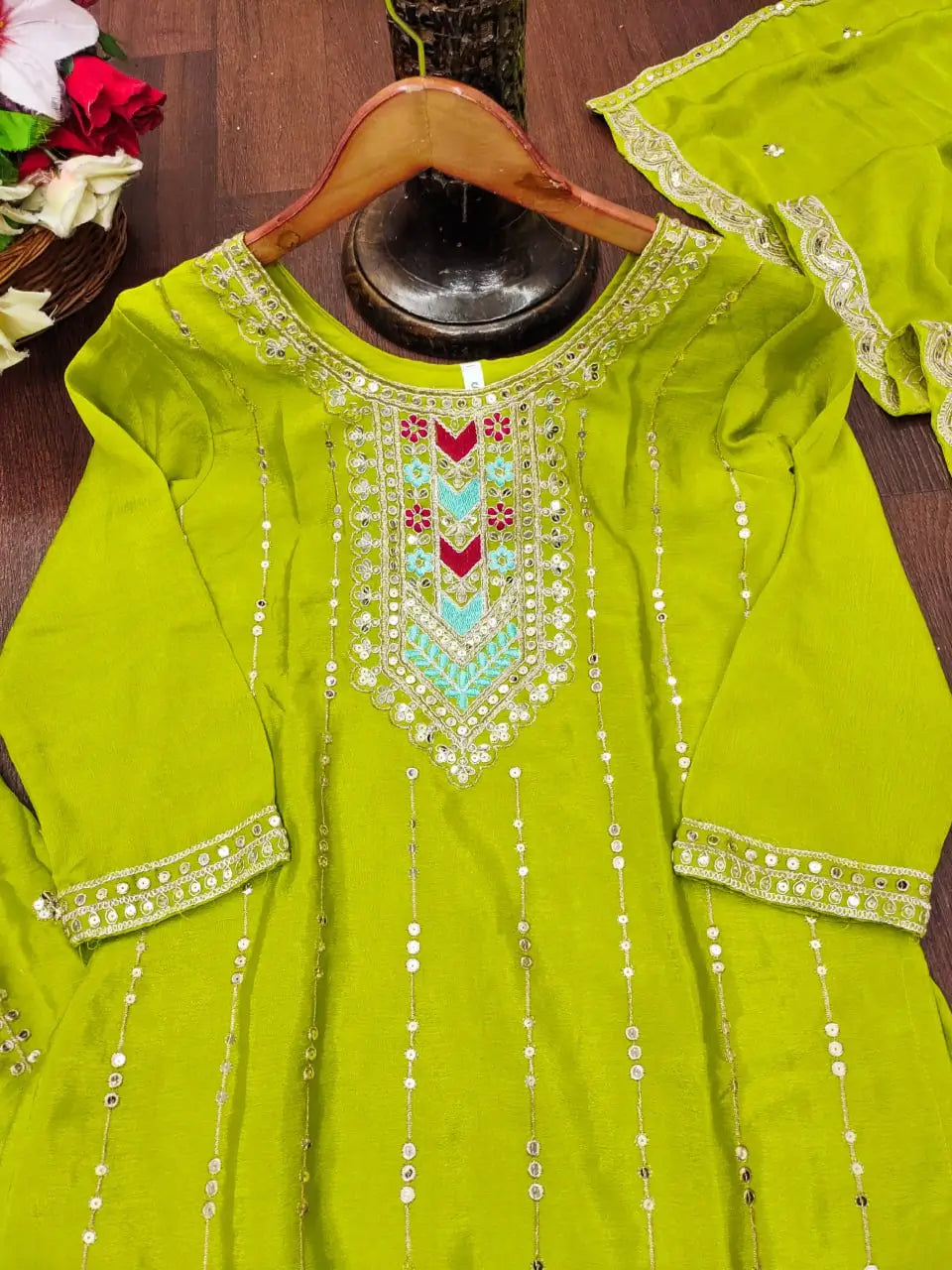 Embroidered Chinon Kurta Sharara Set