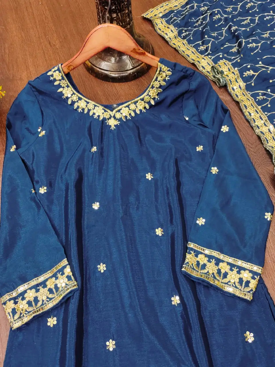 Embroidered Chinon Kurta Sharara Set