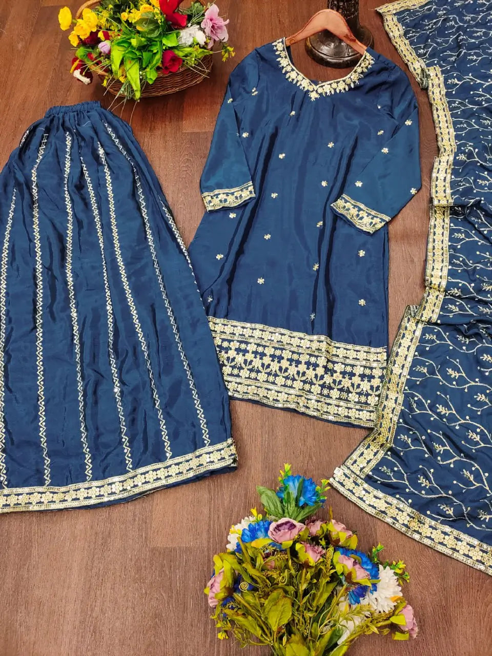 Embroidered Chinon Kurta Sharara Set