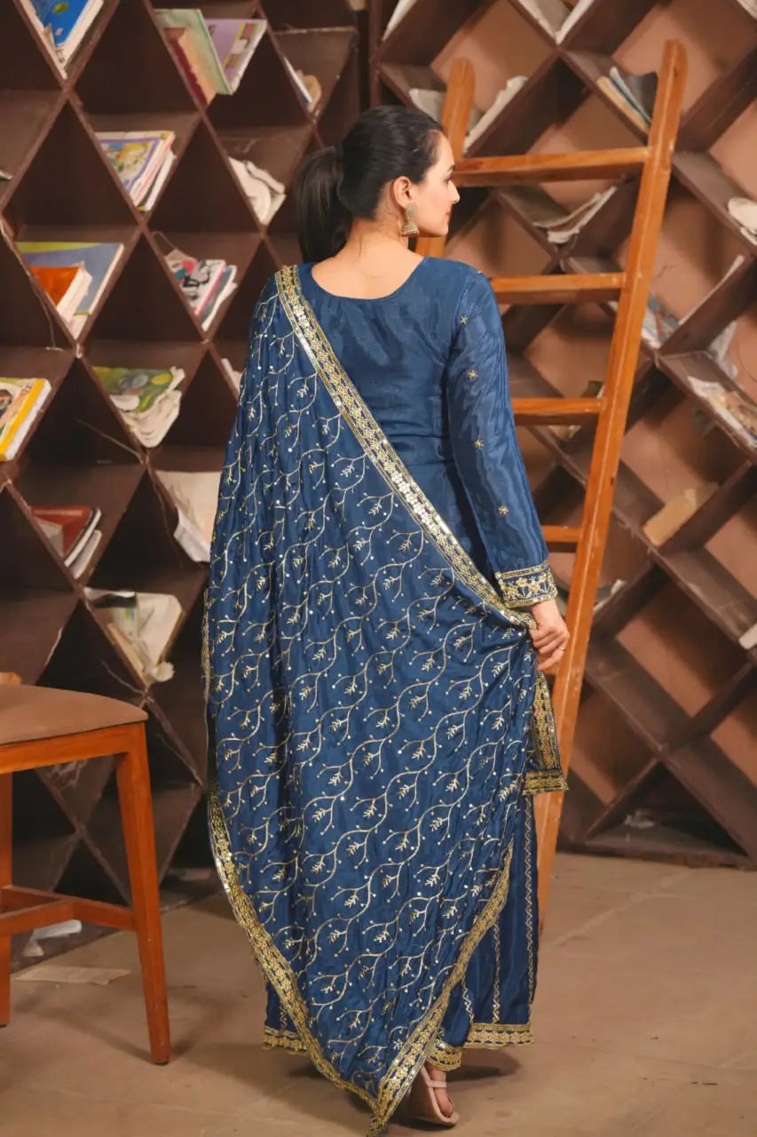 Embroidered Chinon Kurta Sharara Set