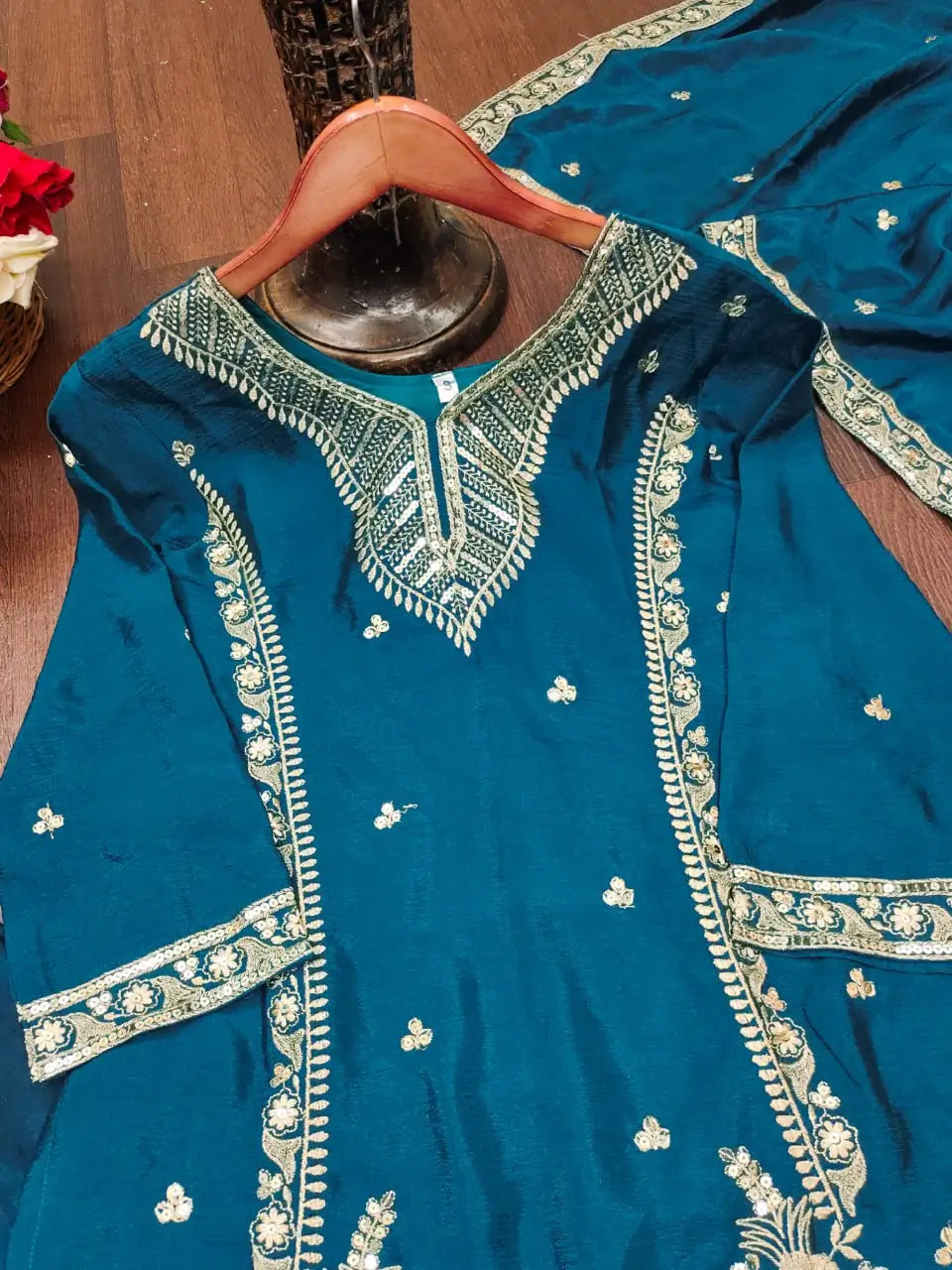Embroidered Chinon Kurta Sharara Set