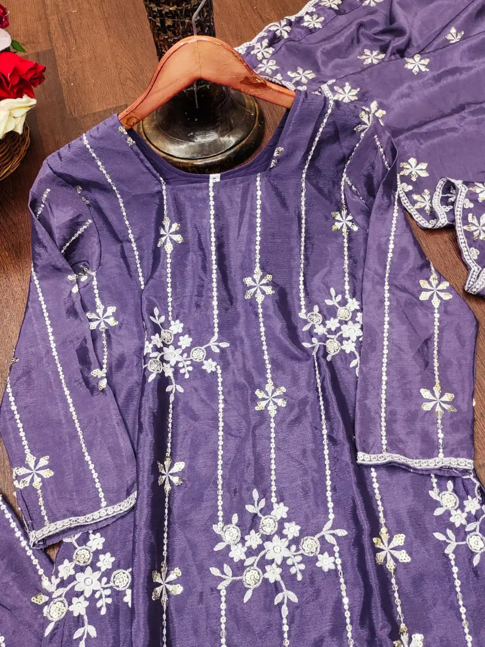 Embroidered Chinon Kurta Sharara Set