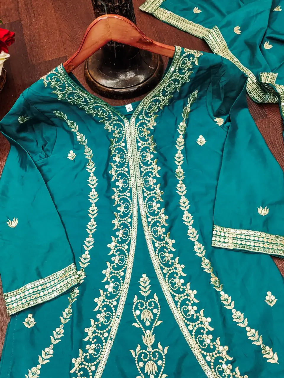 Embroidered Chinon Kurta Sharara Set