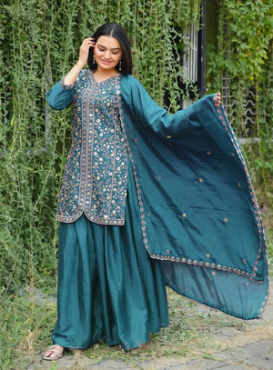 Embroidered Chinon Kurta Sharara Set