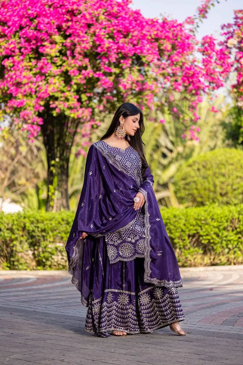 Embroidered Chinon Kurti Palazzo Set