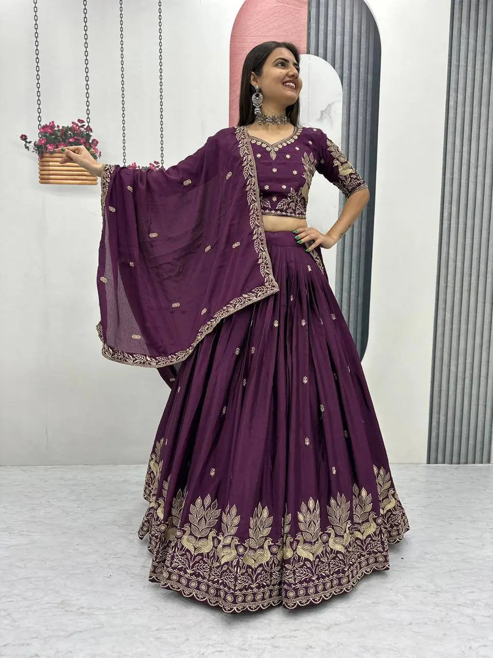 Embroidered Chinon Lehenga Choli Set