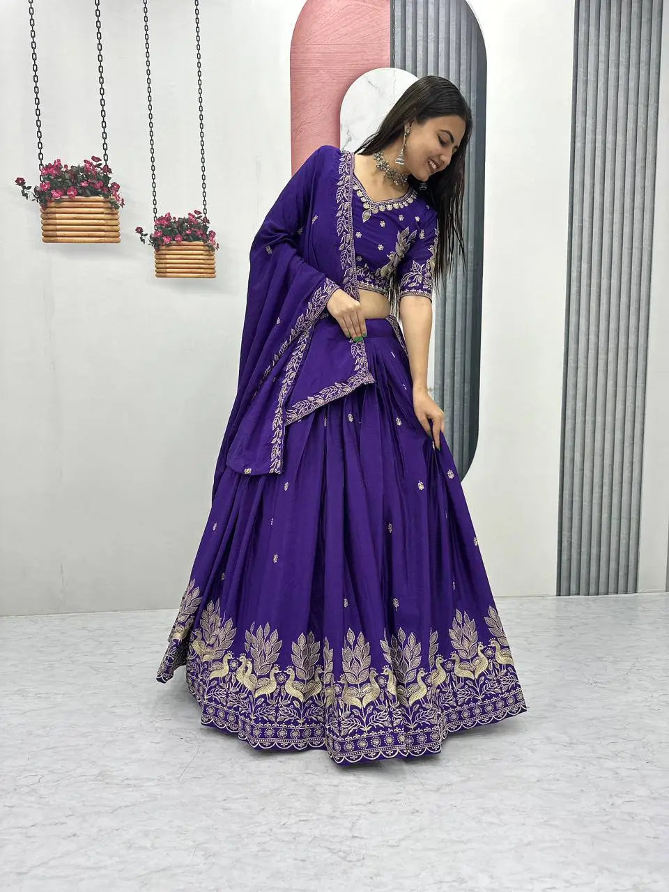 Embroidered Chinon Lehenga Choli Set