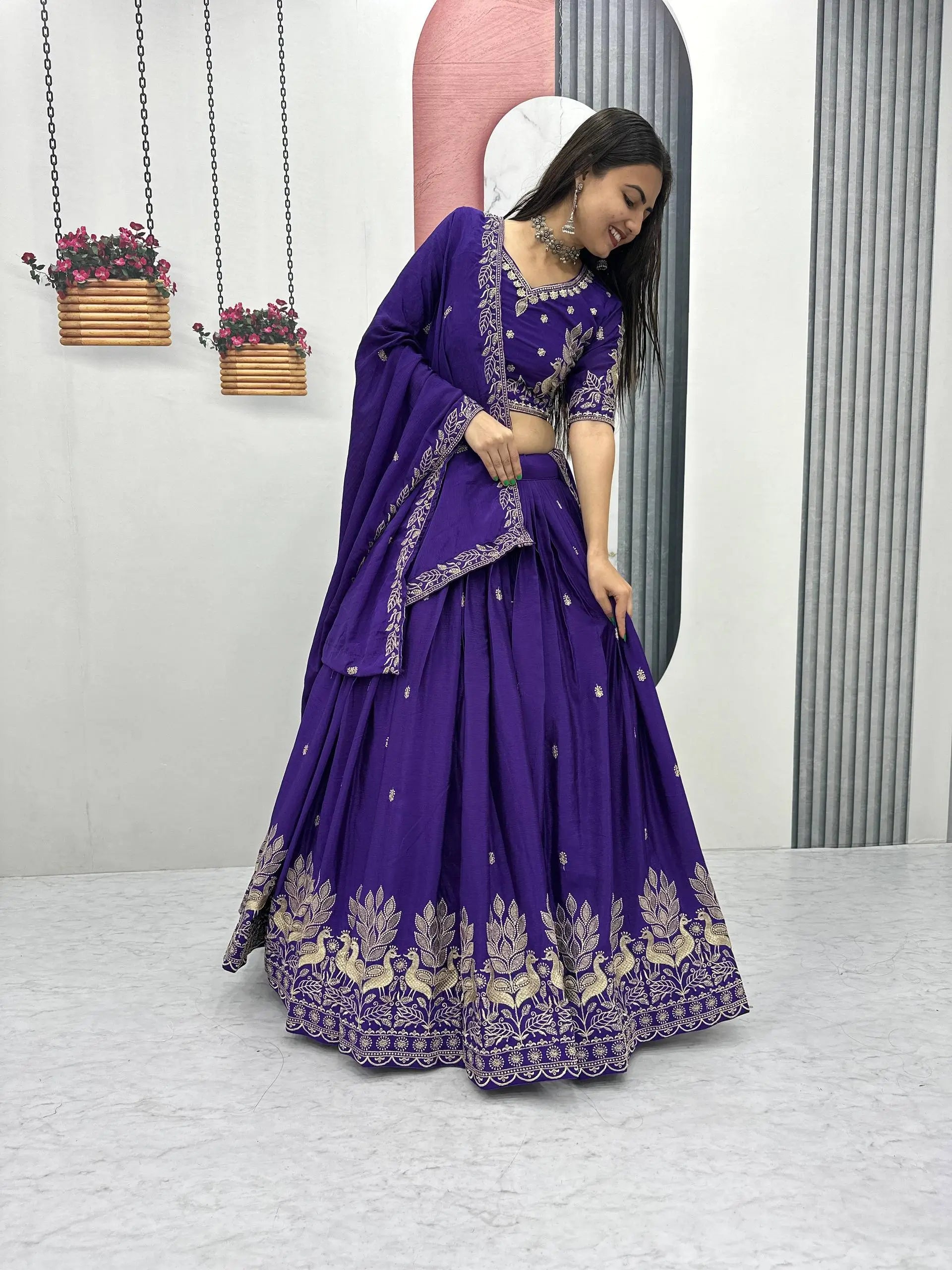 Embroidered Chinon Lehenga Choli Set