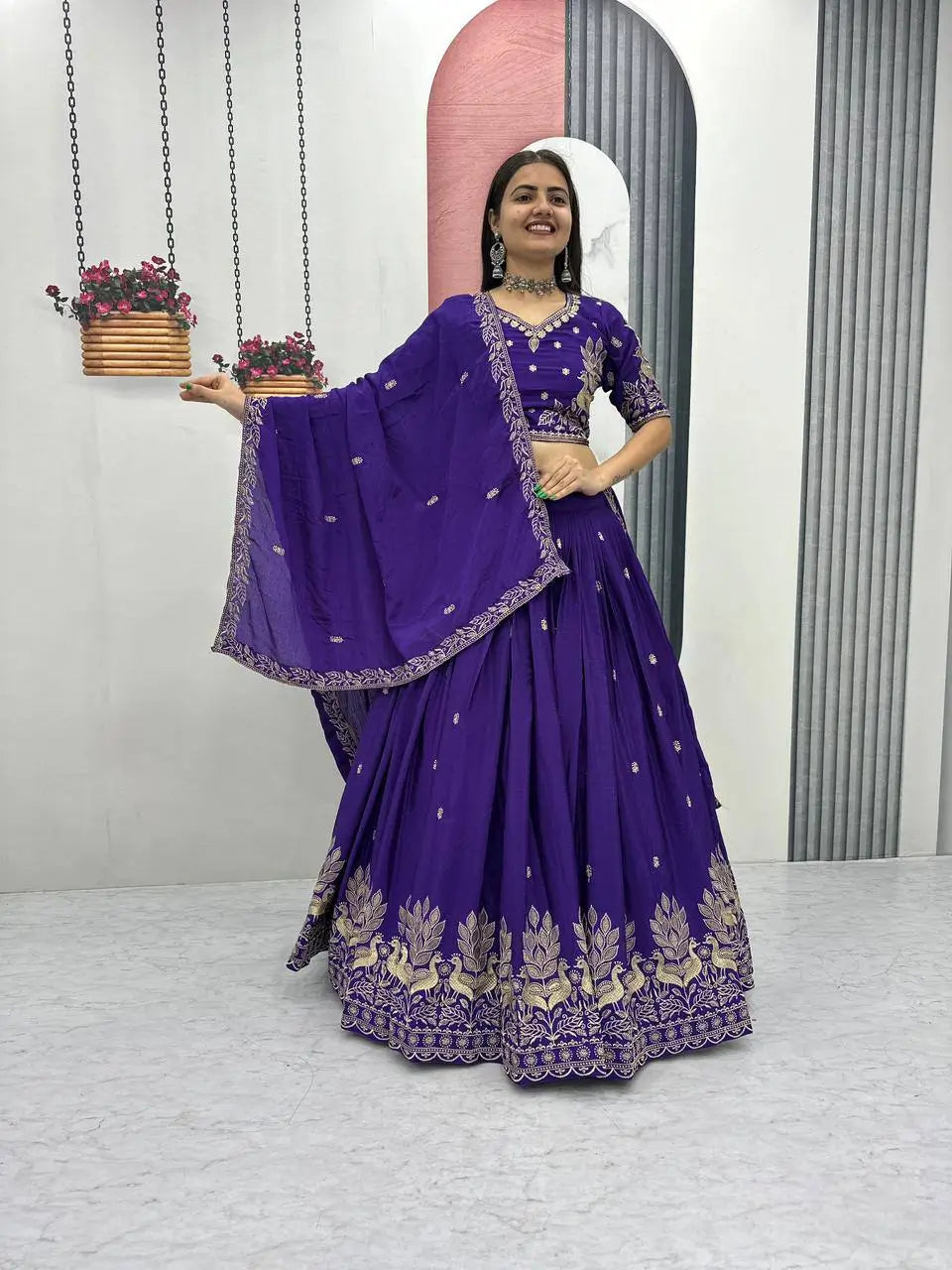 Embroidered Chinon Lehenga Choli Set