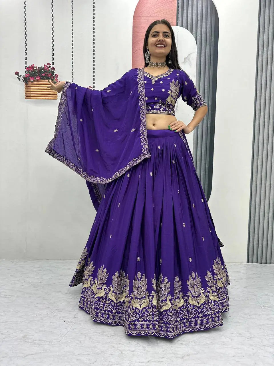 Embroidered Chinon Lehenga Choli Set