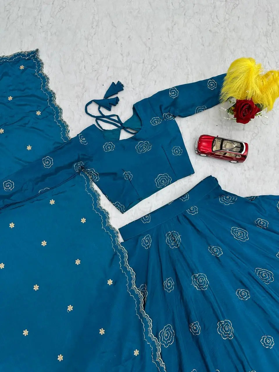 Embroidered Chinon Lehenga Choli Set with Dupatta