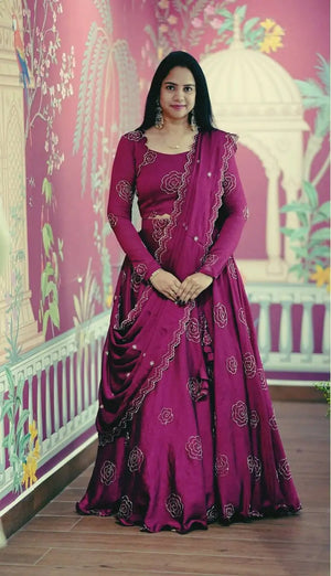 Embroidered Chinon Lehenga Choli Set with Dupatta