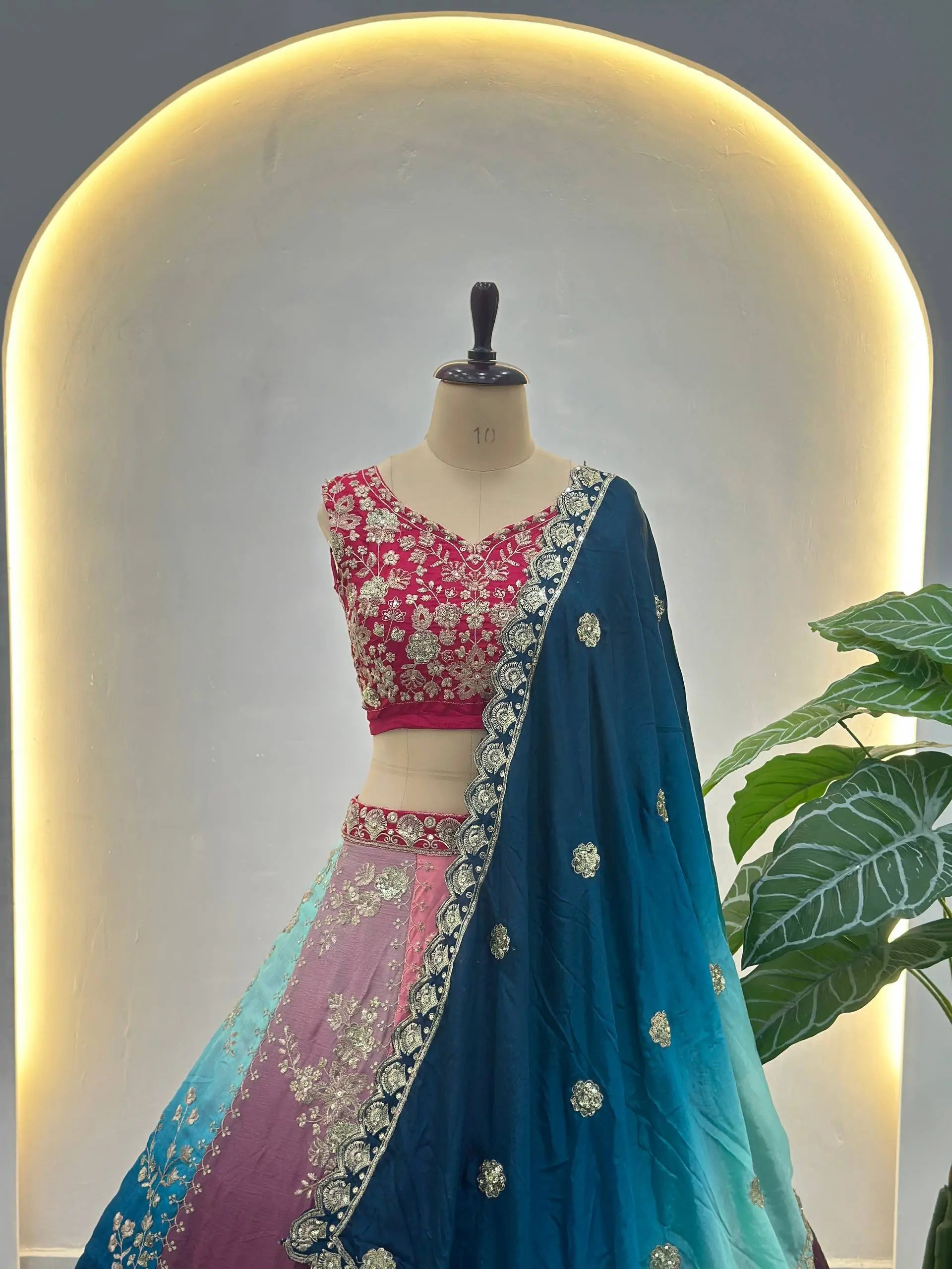 Embroidered Chinon Lehenga Choli with Dupatta for Wedding and Festive Wear