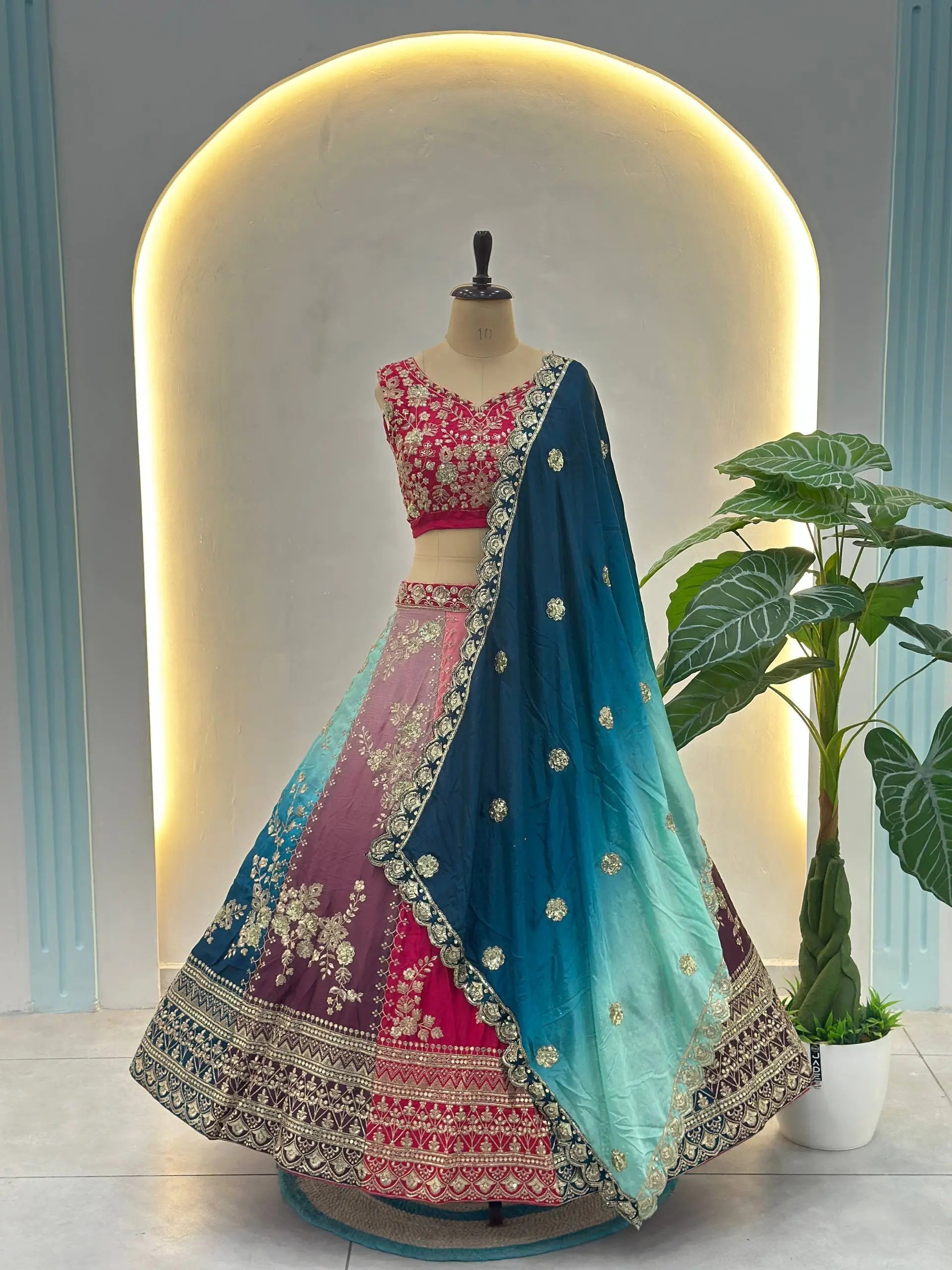 Embroidered Chinon Lehenga Choli with Dupatta for Wedding and Festive Wear