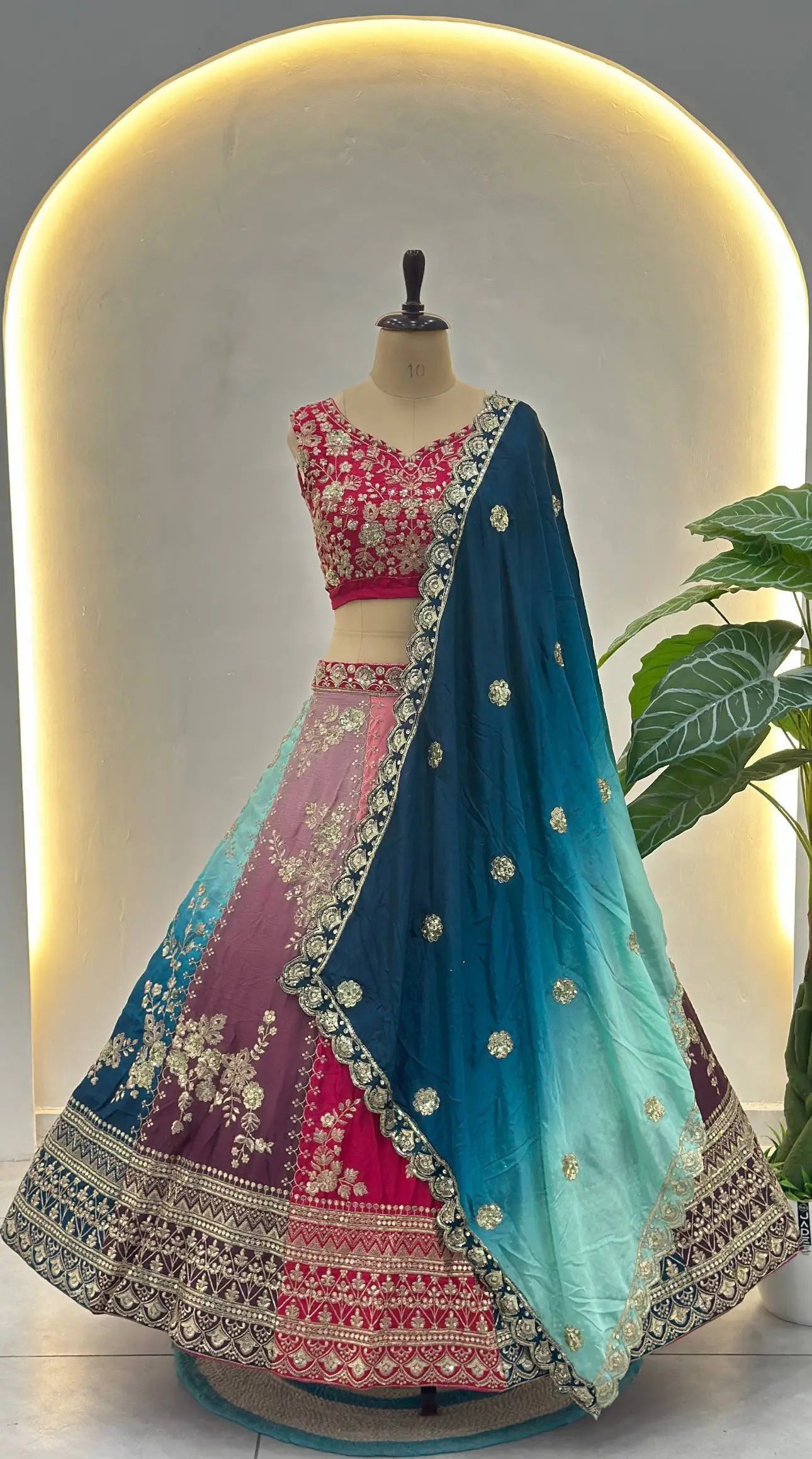 Embroidered Chinon Lehenga Choli with Dupatta for Wedding and Festive Wear