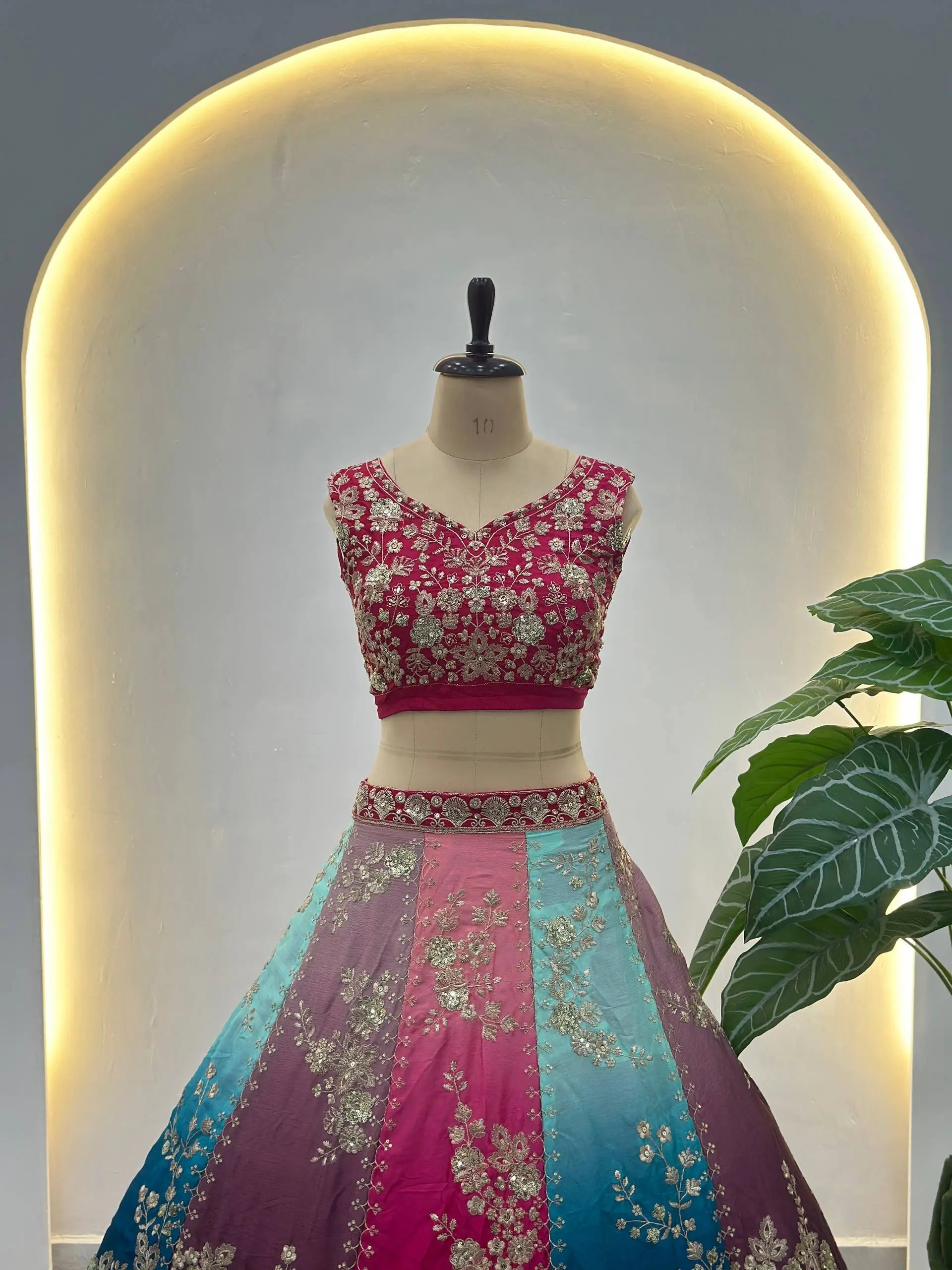Embroidered Chinon Lehenga Choli with Dupatta for Wedding and Festive Wear